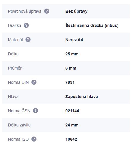 WC Šroub M6x25 pro přichycení do desky 18 mm nerez A4