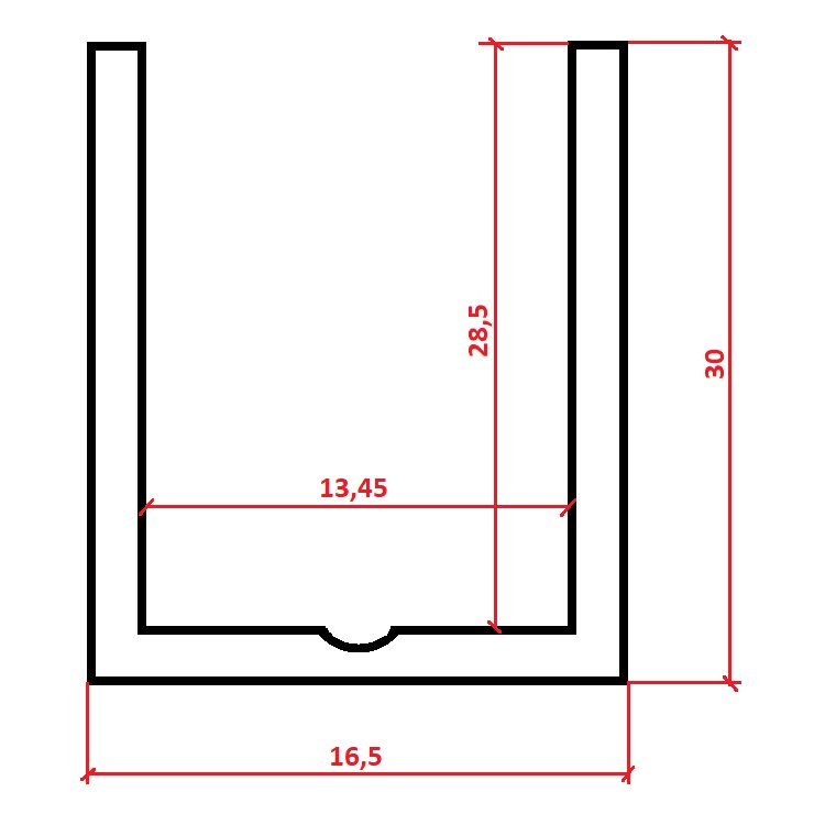 WC kabinky Al elox profil U boční 13 mm, délka 2 m