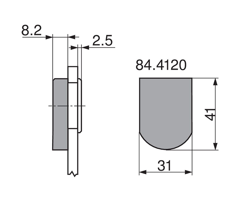 BLUM 84.4120 vnější krytka závěsu, vrtané sklo, tvar "D", lesklý chrom