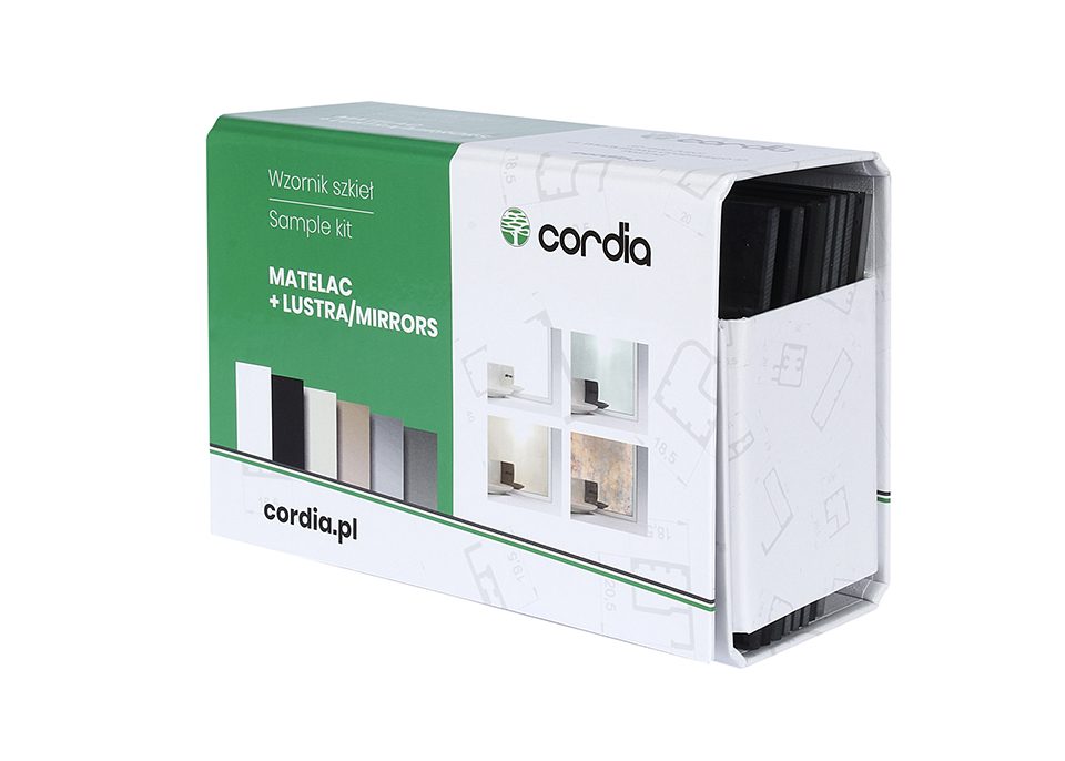 CORDIA Vzorník skla k hliníkovým rámečkům Matelac + zrcadla