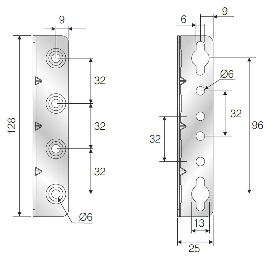 Postelové spojovací kování 128x25x25x1.5mm