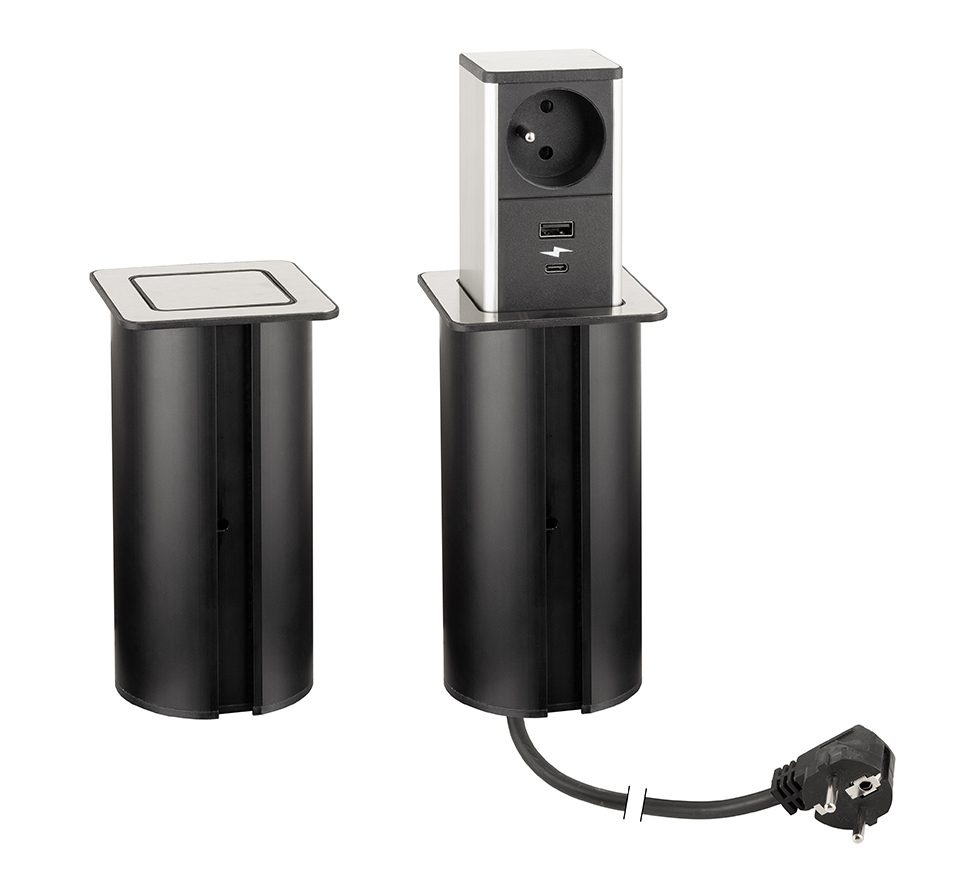 StrongPower PowerUp zásuvka, 1x230V, Francouzská, USB A+C, nerez