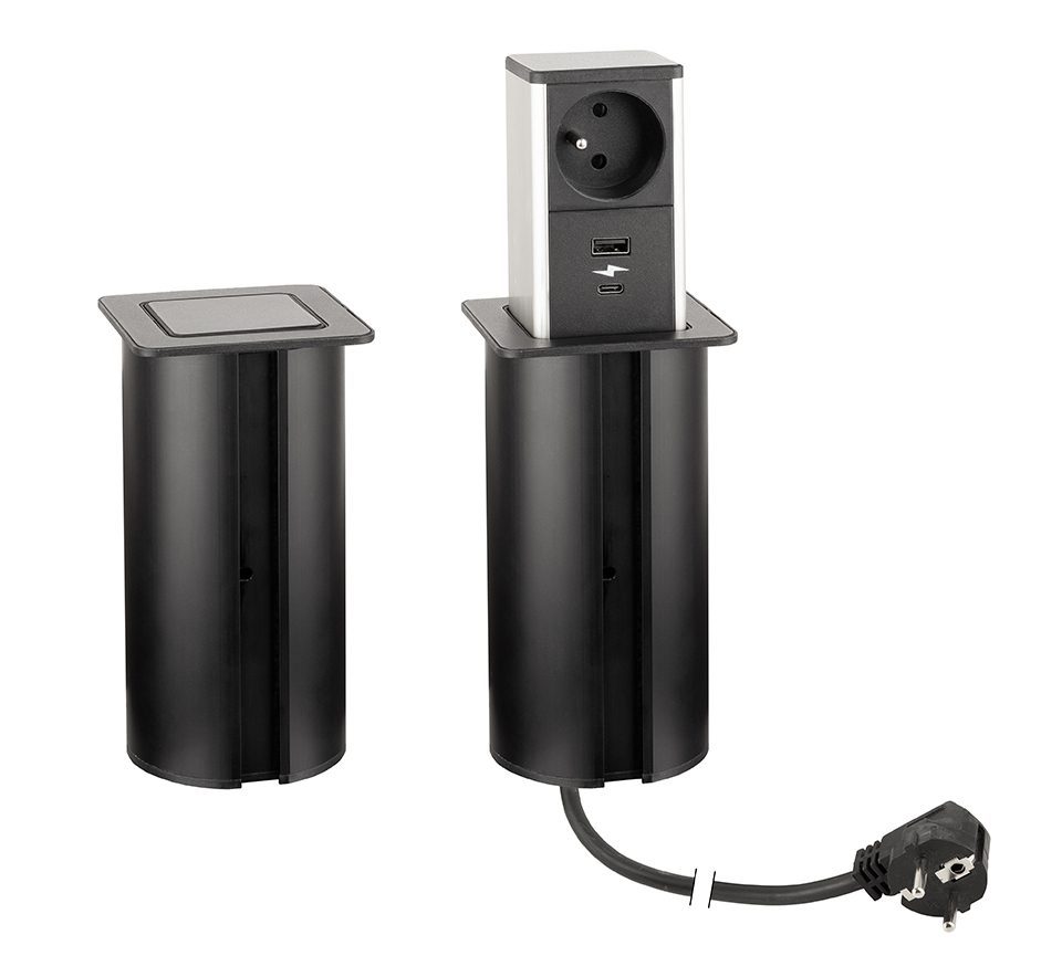 StrongPower PowerUp zásuvka, 1x230V, Francouzská, USB A+C nabíjecí, černá