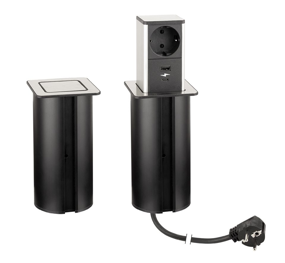 StrongPower PowerUp zásuvka, 1x230V, Schuko, USB A+C, nerez