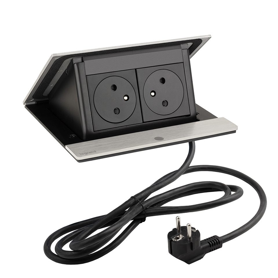 LEGRAND elektrická zásuvka PopUp, 2x 230V FR, broušený hliník