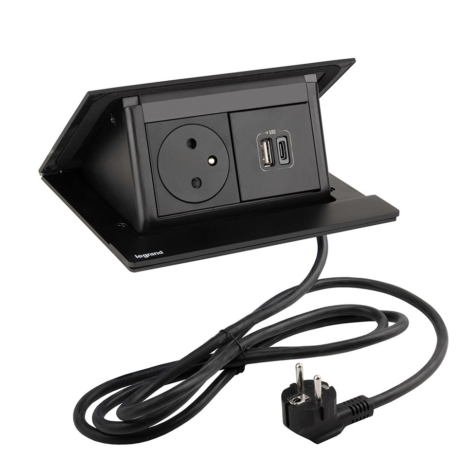 LEGRAND elektrická zásuvka PopUp, 1x 230V FR, 1x USB A+C, černá matná