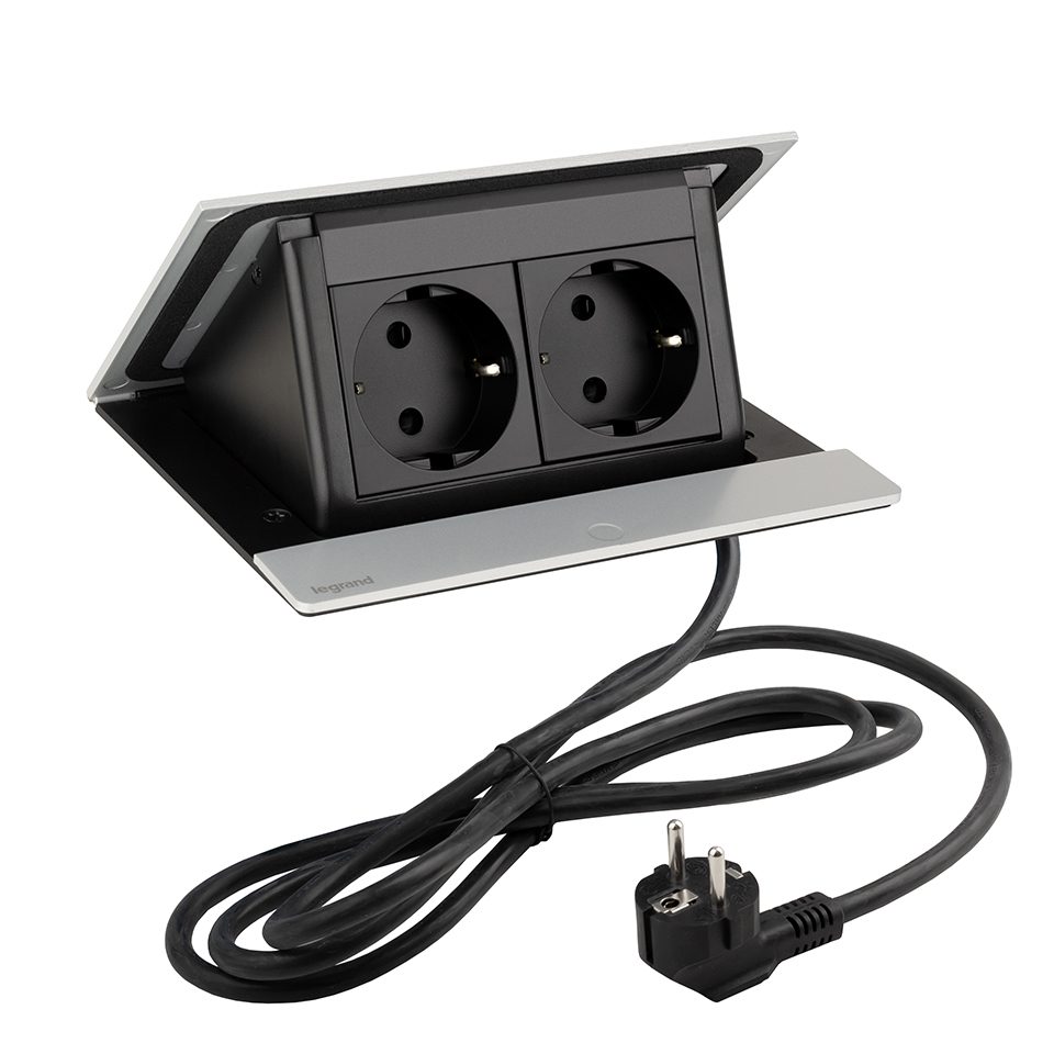 LEGRAND elektrická zásuvka PopUp, 2x 230V, Schuko, eloxovaný hliník