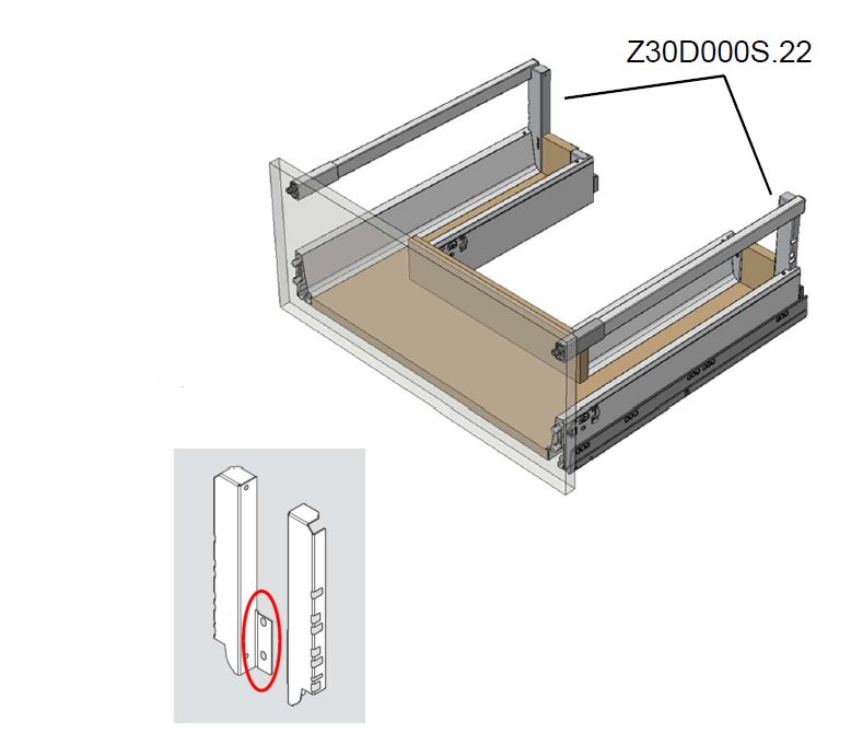 BLUM Z30D000S.22 Antaro, držáky zad poddřezové zásuvky D, šedá