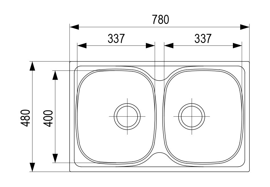 StrongSinks S1 Dřez Welland leštěná nerez 780x480 dvojitý, horní montáž