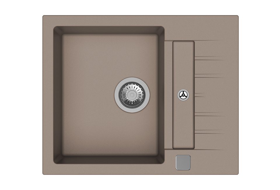 StrongSinks S3 Dřez granit Vardar 615 615x500mm s odkapem a vaničkou béžová