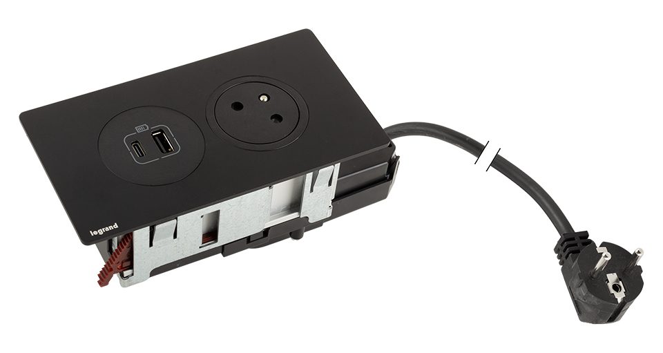 K- LEGRAND elektrická zásuvka Disq´In 1x 230V FR + 1x USB A+C, černá/černá