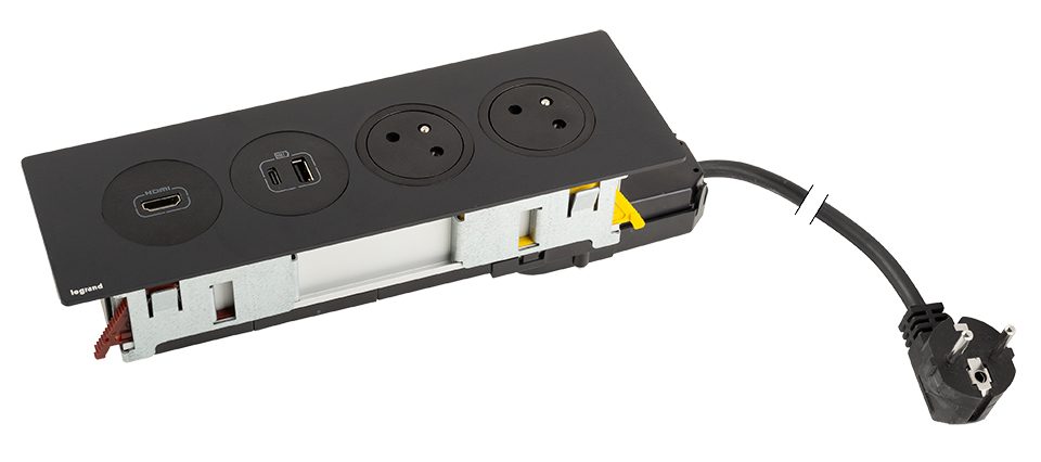 K- LEGRAND elektrická zásuvka Disq´In 2x 230V FR + 1x USB A+C, HDMI, černá/černá