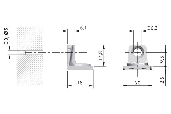 IF-policová podpěra PK2 PRO 18/19 mm korpusový díl, černý nikl