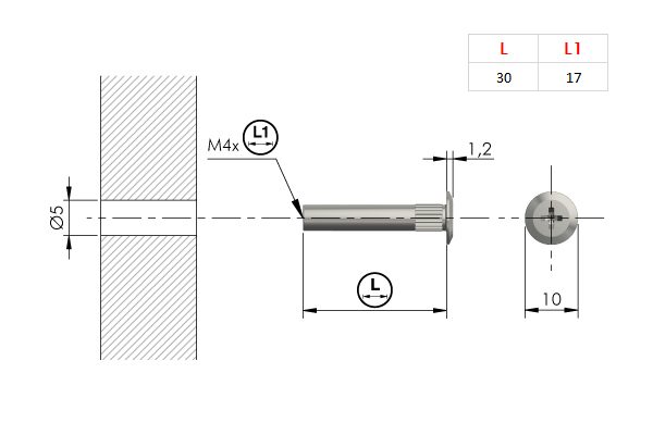 IF-matice Flat M4x30/17mm ozdobná s plochou hlavou