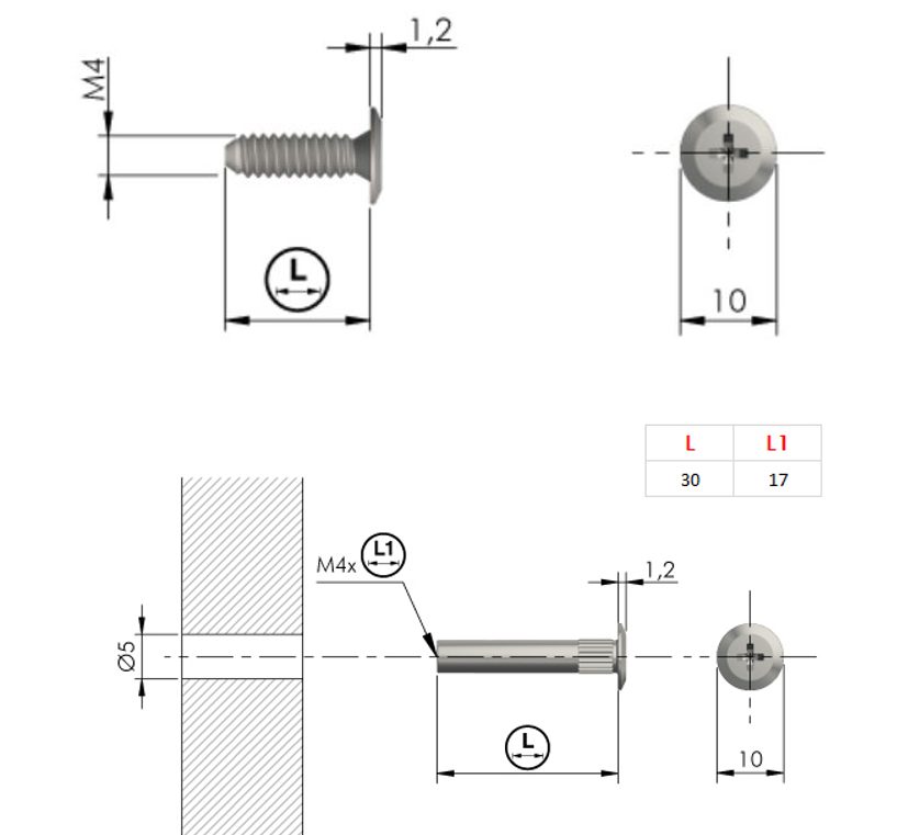 K-IF Spojovací kování FLAT M4x30 - 40mm komplet nikl