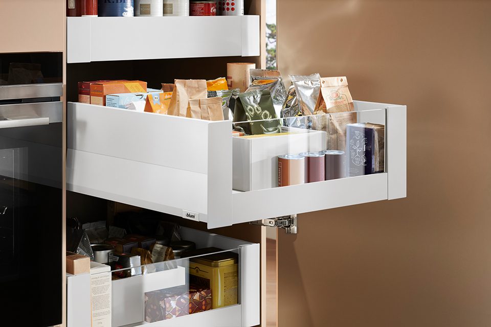 K-BLUM Merivobox, zásuvka E boxcap 500mm/40kg, bílá, vnitřní, sklo