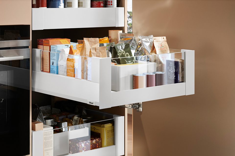 K-BLUM Merivobox, zásuvka E boxcover 450mm/70kg, bílá, vnitřní, sklo