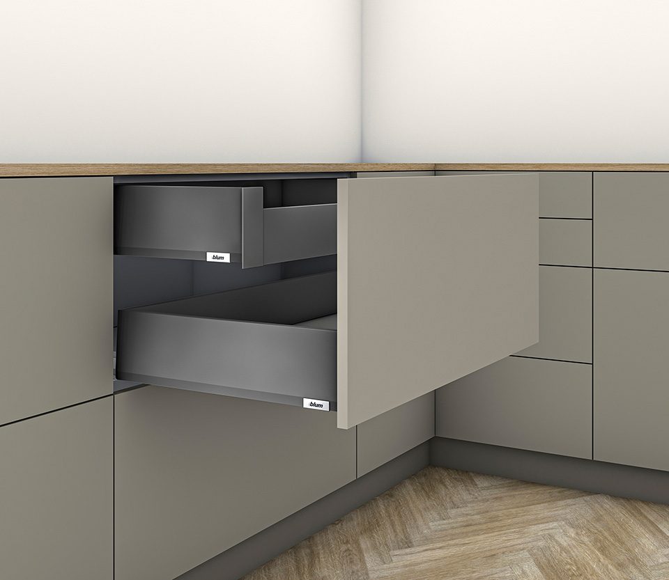 K-BLUM Merivobox, zásuvka K 350mm/40kg, tmavě šedá OG, vnitřní