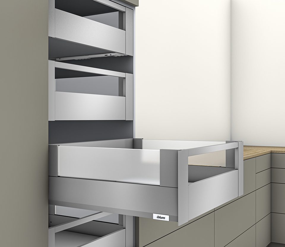 K-BLUM Merivobox, zásuvka E boxcover 300mm/40kg, světle šedá IG, vnitřní, reling
