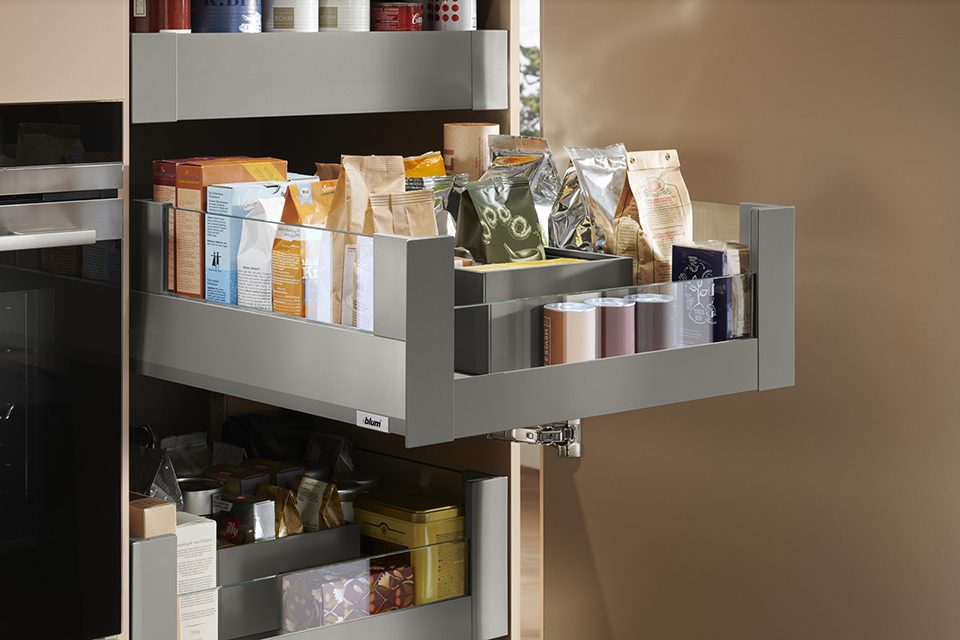K-BLUM Merivobox, zásuvka E boxcover 350mm/40kg, světle šedá IG, vnitřní, sklo