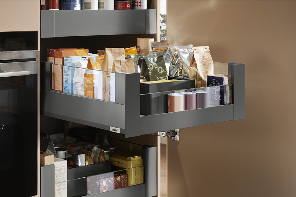 K-BLUM Merivobox, zásuvka E boxcover 600mm/40kg, tmavě šedá OG, vnitřní, sklo