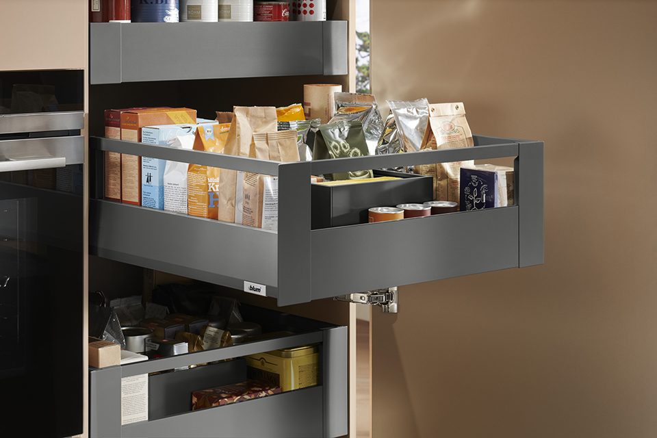 K-BLUM Merivobox, zásuvka E reling 350mm/40kg, tmavě šedá OG, vnitřní, reling