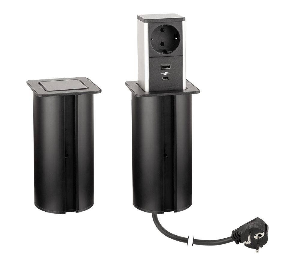 StrongPower PowerUp zásuvka, 1x230V, USB A/C nabíjecí, Černá, Schuko