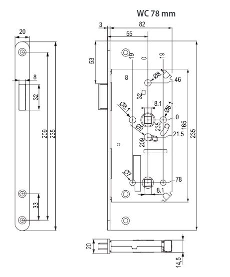 TWIN Magnetický zámek B-KLASS WC/CH-SAT