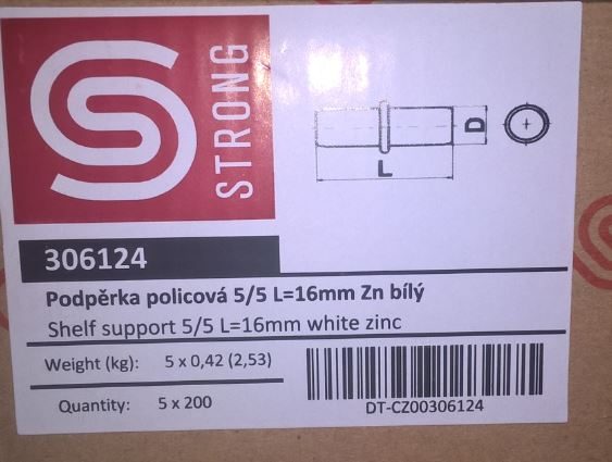 STRONG podpěra policová 5/5mm zinek bílý