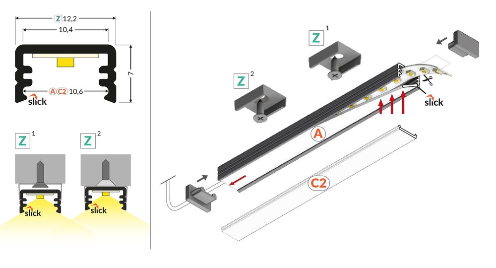 StrongLumio profil LED Slim 8, 2000mm černá elox