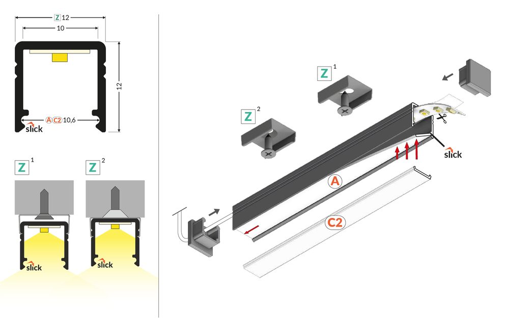 StrongLumio profil LED Smart 10, 2000mm stříbrná elox