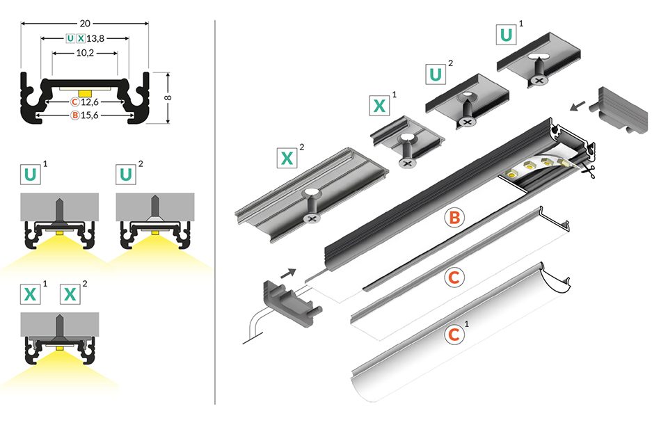 StrongLumio profil LED Surface 10, 1000mm stříbrná elox