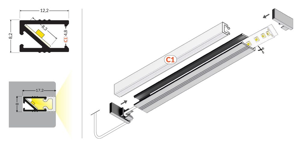 StrongLumio profil LED HI 8, 2000mm stříbrná elox