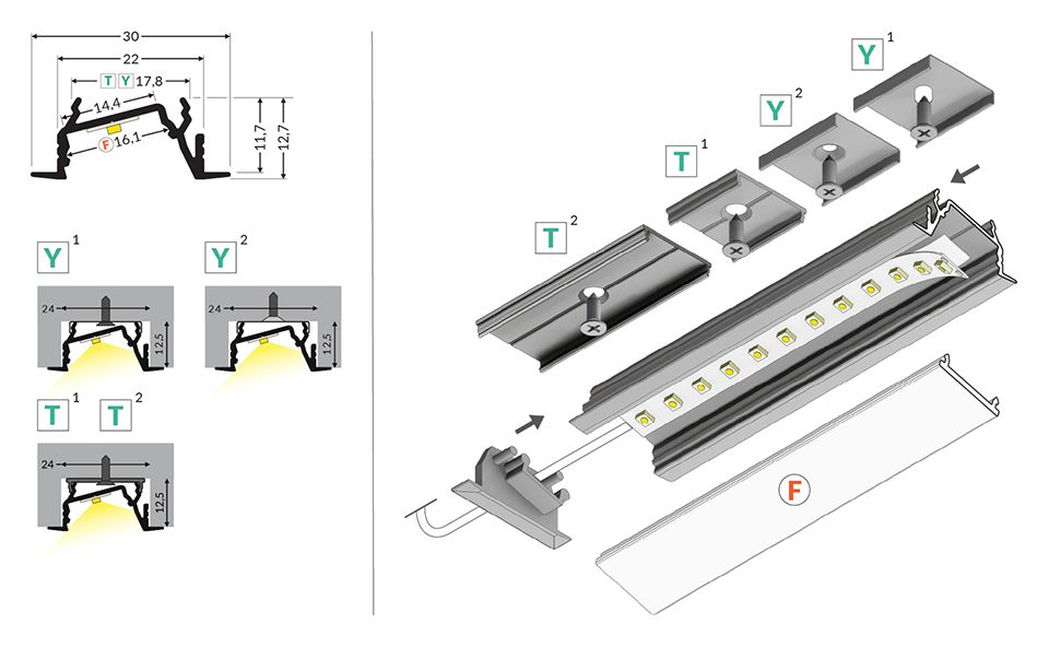 StrongLumio profil LED Diagonal 14 2000mm stříbrná elox