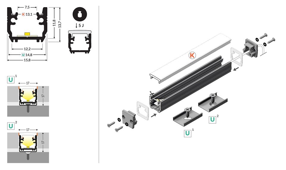 StrongLumio profil LED Floor 12, 2000mm stříbrná elox