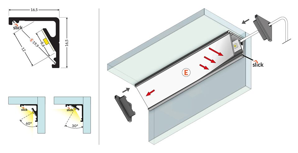 StrongLumio profil LED Cabi 12 E, 2000mm stříbrná elox