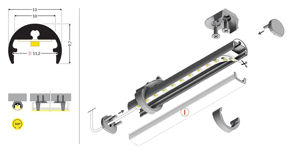 StrongLumio profil LED Pen 8, 1000mm stříbrná elox