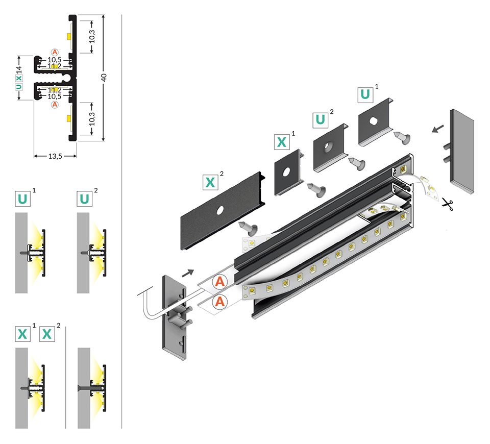 StrongLumio profil LED Surface 10, 2000mm černá elox