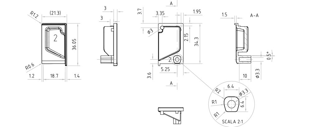 MARELLA DESIGN Středová koncovka profilu Florida P+L rovná černá matná