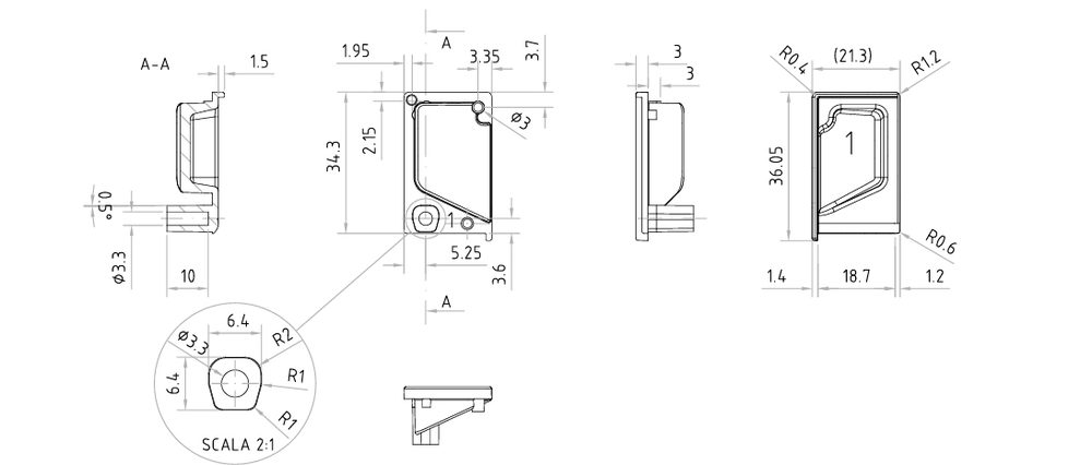 MARELLA DESIGN Středová koncovka profilu Florida P+L rovná černá matná