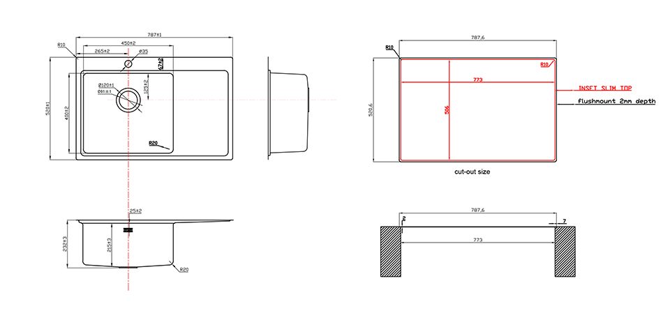 StrongSinks S3 Dřez Nida 787 787x520mm odkap vpravo nerez