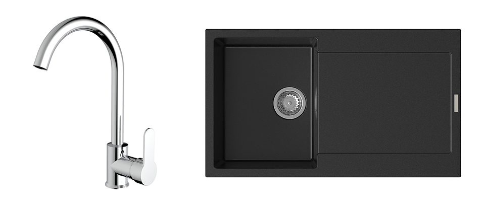 K-StrongSinks S3 Set dřez Zala 860x500mm granit černá + Baterie Seina chrom