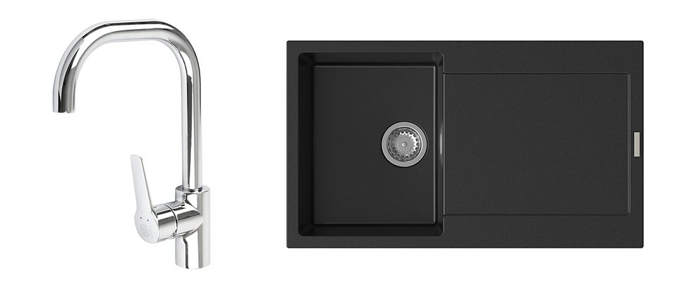 K-StrongSinks S3 Set dřez Zala 860x500mm granit černá + Baterie Garonne chrom