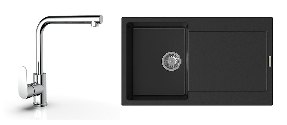 K-StrongSinks S3 Set dřez Zala 860x500mm granit černá + Baterie Stréva chrom