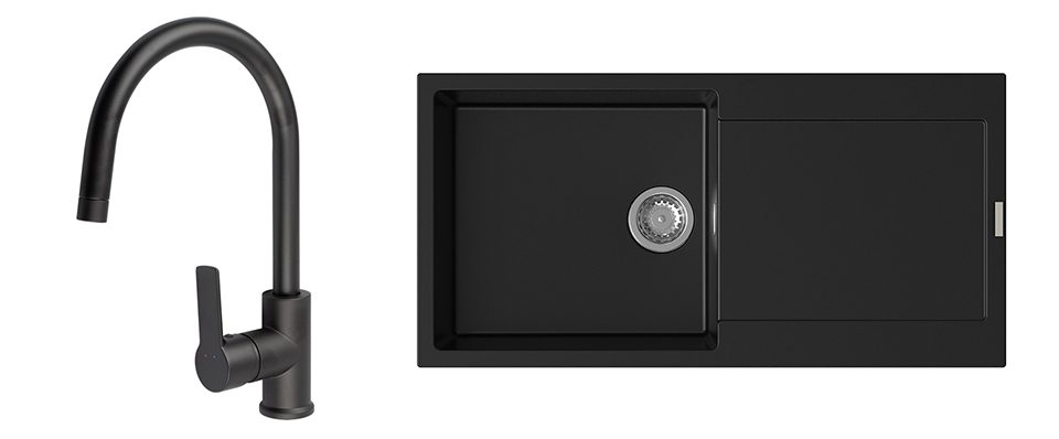 K-StrongSinks S3 Set dřez Zala 1000x500mm granit černá + Baterie Loira černá