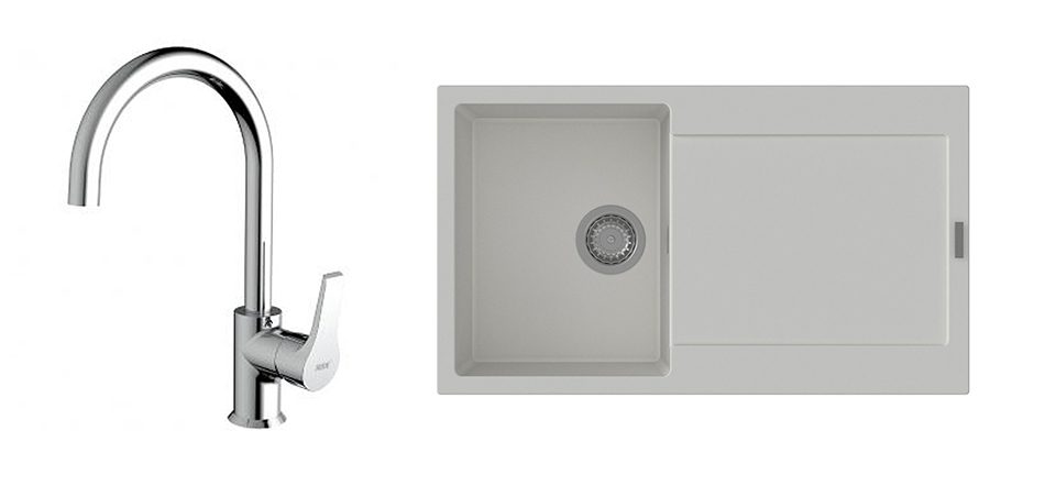 K-StrongSinks S3 Set dřez Zala 860x500mm granit bílá + Baterie Rhona chrom
