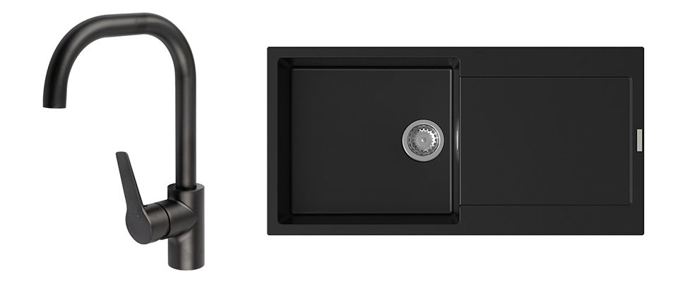 K-StrongSinks S3 Set dřez Zala 1000x500mm granit černá + Baterie Garonne čer.