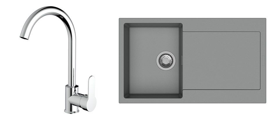 K-StrongSinks S3 Set dřez Zala 860x500mm granit šedá + Baterie Seina chrom