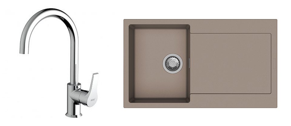 K-StrongSinks S3 Set dřez Zala 860x500mm granit béžová + Baterie Rhona chrom