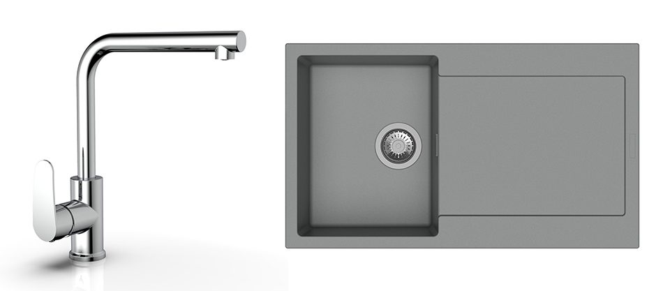 K-StrongSinks S3 Set dřez Zala 860x500mm granit šedá + Baterie Stréva chrom
